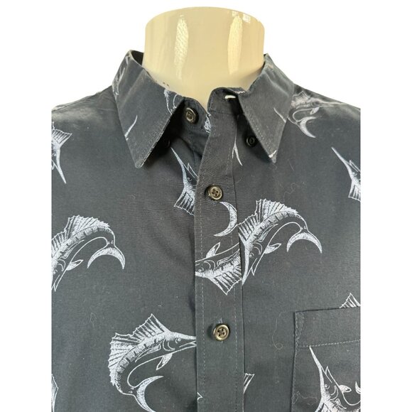 Old Navy Mens Classic Shirt XXL Slim Fit Navy With SailFish Print Cotton - Picture 4 of 16